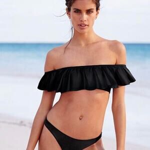 Victoria's Secret off the shoulder black ruffle bikini top only sz S‎